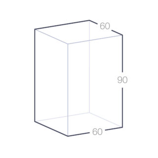 Illustration d’un bloc de verre rectangulaire avec les dimensions indiquées : 60 mm de largeur, 90 mm de hauteur et 60 mm de profondeur.