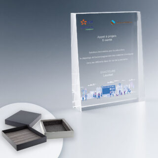 Grand Trophée Trapèze en Verre avec gravure laser 2D et impression couleur
