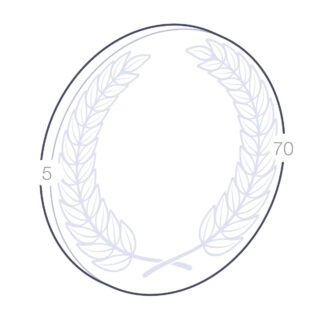 Schéma des dimensions d'une médaille en métal avec couronne de lauriers.