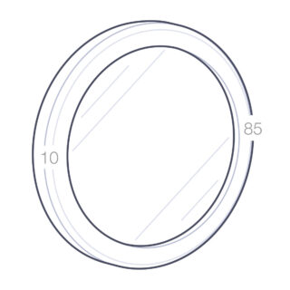Schéma des dimensions d'une médaille en verre et métal avec des mesures spécifiques.
