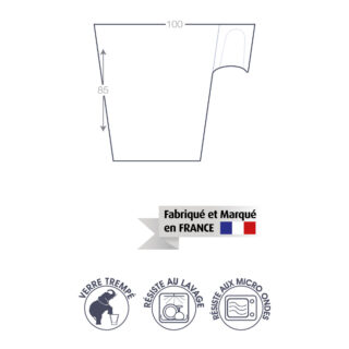 Schéma des dimensions du mug Luminarc en verre de 22 cl, hauteur 8,5 cm.