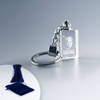 Porte-clés Verre Rectangle gravé au laser 2D, idéal comme goodies ou objet publicitaire