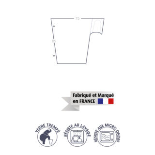 Schéma technique des tasses expresso personnalisées, montrant les dimensions et les caractéristiques de fabrication.