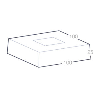 Socle lumineux carré, dimensions 100 mm de côté et 25 mm de hauteur.