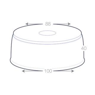 Socle lumineux rotatif, dimensions 100 mm de diamètre à la base, 88 mm de diamètre en haut, et 40 mm de hauteur.