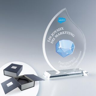 Trophée Flamme en verre : Marquage Couleur et Gravure laser