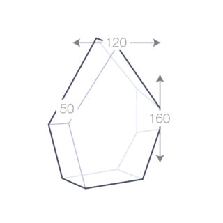 Schéma des dimensions du Trophée Personnalisable 16 cm Prestige, montrant une hauteur de 160 mm, une largeur de 120 mm, et une profondeur de 50 mm.