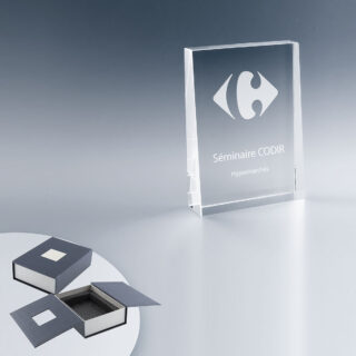 Trophée Trapèze en verre avec une gravure laser 2D