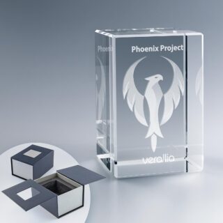 Bloc de verre 9cm personnalisé avec une gravure laser