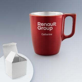Mug Verre Personnalisé 25 cl en rouge effet métallisé avec gravure laser de logo.