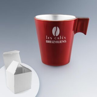 Mug Verre Personnalisé 22 cl avec Effet Métal Rouge et Gravure Laser de Logo
