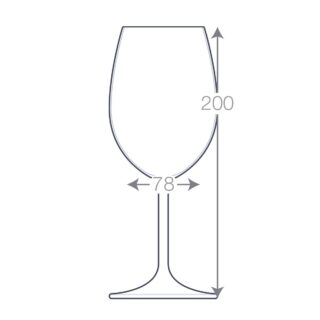 Schéma d'un verre à vin avec des dimensions indiquées.