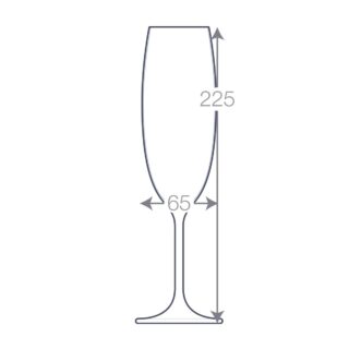 Dimensions de la flûte à champagne : hauteur 21,5 cm et diamètre 6,5 cm