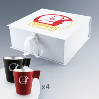 Ensemble Prestige de 4 Mugs Métallisés avec Coffret Logotypé et Gravures Laser