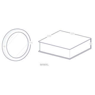 Schéma technique des dimensions de la Grande Médaille XL personnalisable avec coffret aimanté : diamètre 170 mm, épaisseur 16 mm, coffret 225 x 220 x 80 mm.