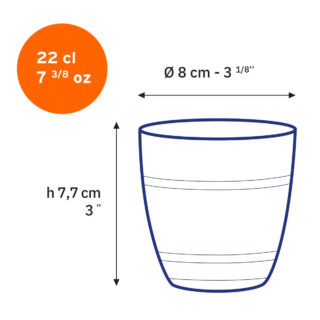 Schéma dimensionnel détaillé du verre Duralex Gigogne 22 cl.
