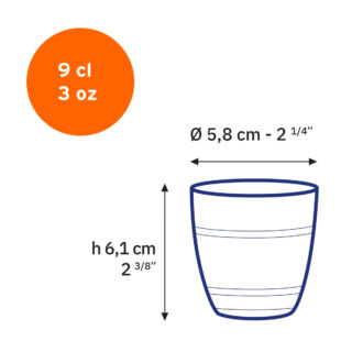 Dimensions en centimètres du petit verre Duralex Gigogne 9 cl pour gravure.