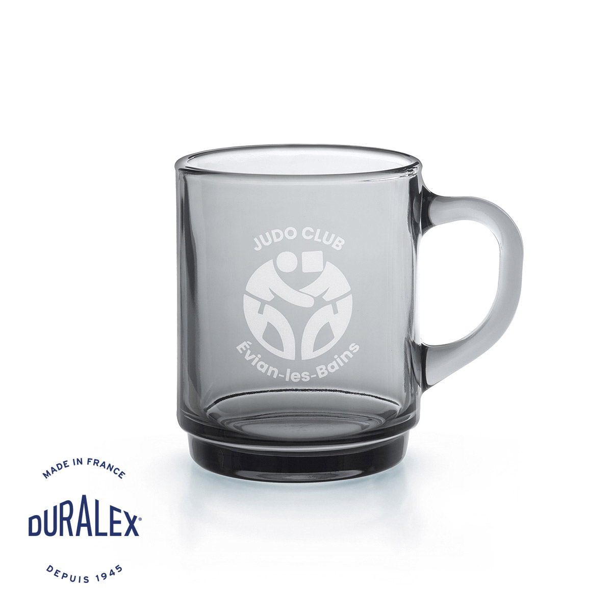 Mug Duralex Versailles gris anthracite 26 cl avec personnalisation au laser pour les professionnels.