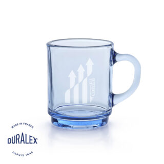 Tasse Duralex Versailles marine 26 cl personnalisée par gravure laser ineffaçable sur verre trempé.