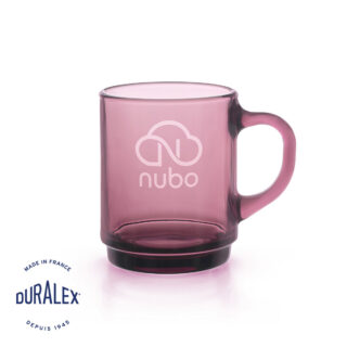 Tasse couleur prune Duralex Versailles 26 cl avec gravure laser pour merchandising et événementiel.