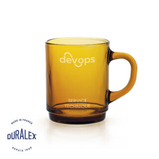 Mug Duralex Versailles 26 cl couleur vermeil avec gravure laser personnalisée pour objets publicitaires.