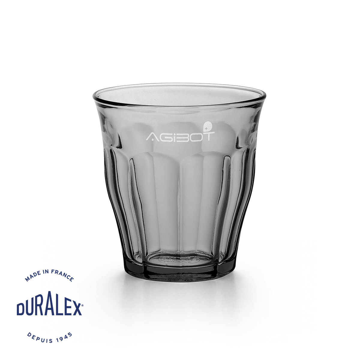 Verre Duralex Picardie gris 25 cl gravure laser sur mesure pour agences.