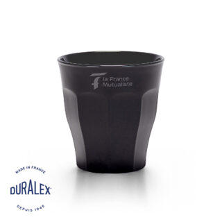 Verre Duralex Picardie 25 cl noir gravé au laser, objet de communication haut de gamme.